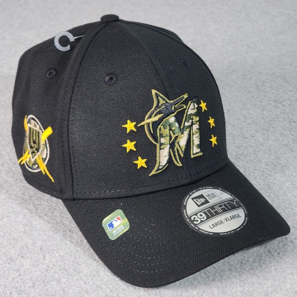 Miami Marlins MLB Armed Forces Day Hat Men L/XL Black/Camo New Era 39THIRTY Cap - Picture 11 of 16